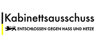 Logo des Kabinettsauschuss - Entschlossen gegen Hass und Hetze in den Grundfarben schwarz und gelb.